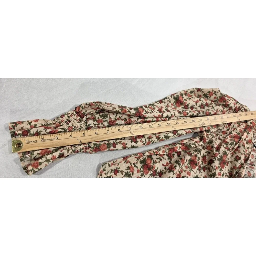 Free People Meant to Be Floral Blouse Ruffle Long Sleeve Cotton XS Romantic Boho